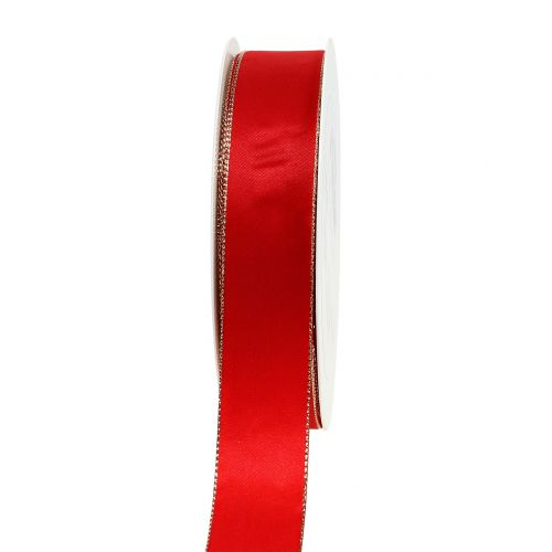 Floristik24 Satinband rött med guldkant 25mm 40m