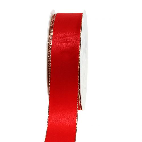 Floristik24 Satinband rött med guldkant 40mm 40m