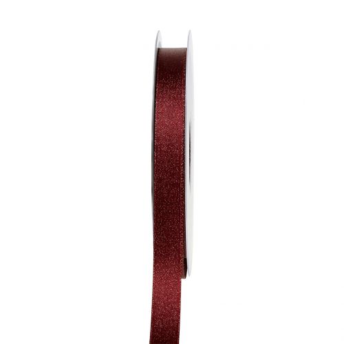 Floristik24 Satinband med glimmer mörkröd 10mm 20m