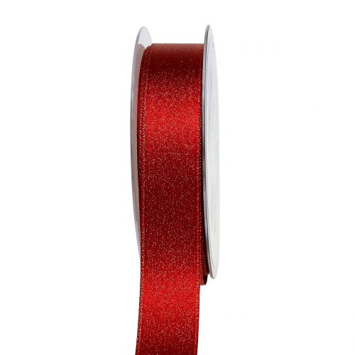 Satinband med glimmerröd 25mm 20m
