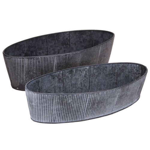 Skål Oval Metall Svart Grå Vintage 32,5/37 cm Set om 2
