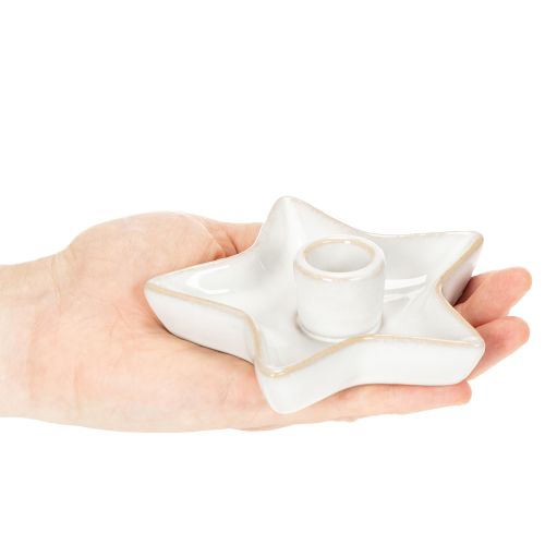 Keramisk stjärnljushållare, vit, för koniska ljus, 12 cm, 2 stycken | Floristik24.se