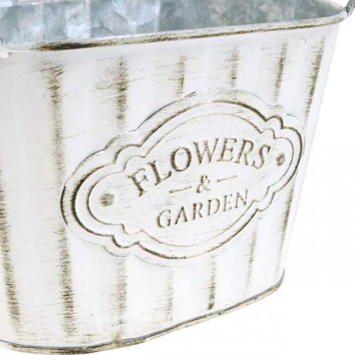 Floristik24 Blomkruka av metall växtskål med handtag grön, vit, grå L24cm H14,5cm 3st