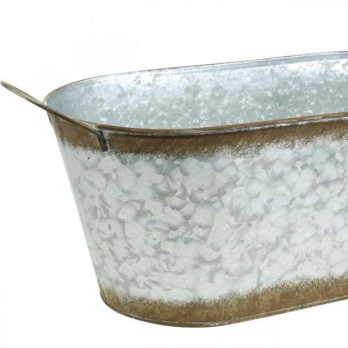 Floristik24 Metallbehållare för plantering, växtbalja med handtag, silverblomskål, patina L45cm H17,5cm