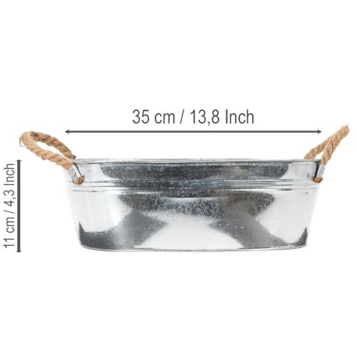 Oval skål 35 cm x 21,5 cm H11,5 cm, blank zink | Floristik24.se