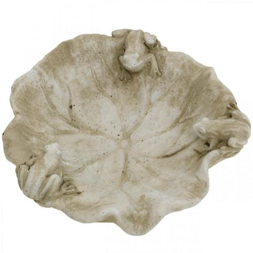 Artikel Fågelbad med grodor, trädgårdsfigur i betong, fågelbad lotusblad B21cm H7cm