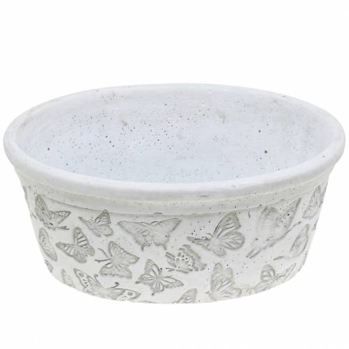 Floristik24 Växtkrukaskål vit med fjärilar 21cm x 14cm H9,5cm 2st
