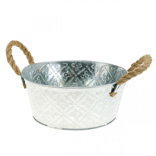 Dekorativ skål silver med handtag metall växtskål växtkruka Ø21cm | Floristik24.se