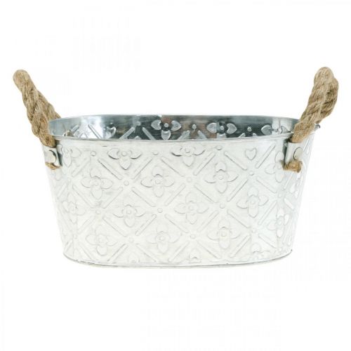 Floristik24 Dekorativ skål oval silver med handtag växtskål i metall 22,5×13,5cm