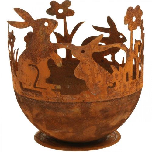 Floristik24 Metallskål med kaniner, påskdekorationer, planteringskruka för plantering patina Ø18cm H19,5cm