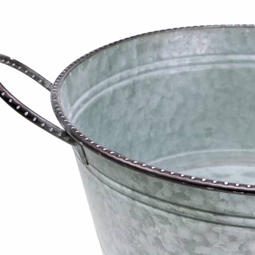 Floristik24 Zinkskål med handtag grå, brun tvättad vit Ø38cm H17cm