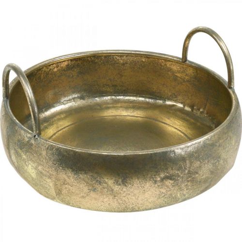 Floristik24 Planteringsskål i metall med handtag guld antik look Ø31cm