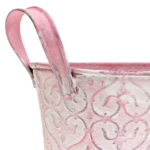Floristik24 Zinkpanna med rosa dekor 18,5cm x 11cm H9cm