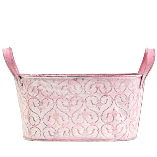 Floristik24 Zinkpanna med rosa dekor 18,5cm x 11cm H9cm