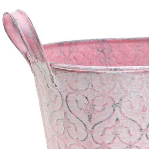 Floristik24 Zinkbalja plantering med rosa dekor 25,5cm x 13,5cm H12cm
