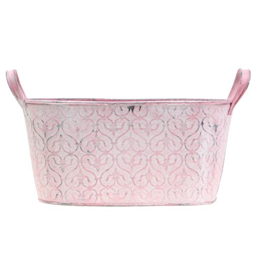 Floristik24 Zinkbalja plantering med rosa dekor 25,5cm x 13,5cm H12cm