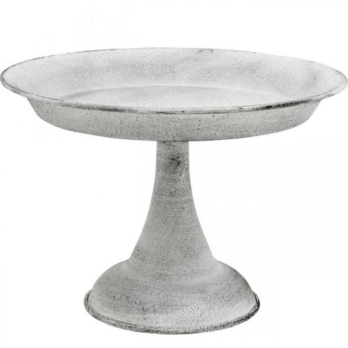 Floristik24 Dekorskål med fot dekorativ tallrik metall vit Ø22cm H15,5cm