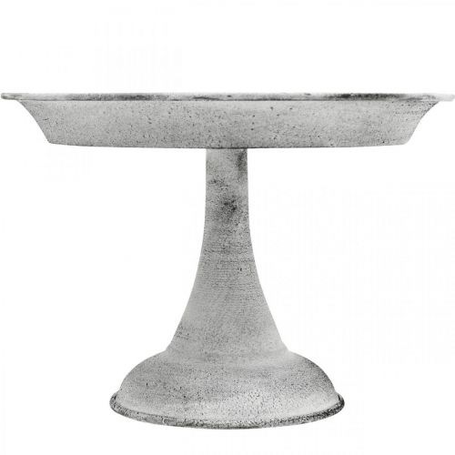 Floristik24 Dekorskål med fot dekorativ tallrik metall vit Ø22cm H15,5cm