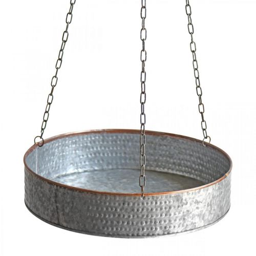 Floristik24 Växtskål för upphängning, metallkärl med kedja silver, kopparfärgad Ø30/40m H9/9,5cm L98/112cm