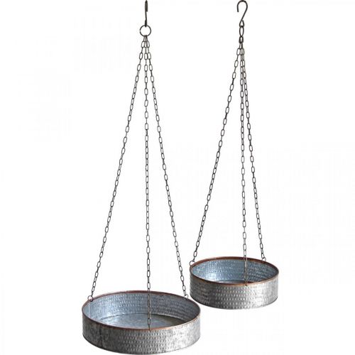 Floristik24 Växtskål för upphängning, metallkärl med kedja silver, kopparfärgad Ø30/40m H9/9,5cm L98/112cm