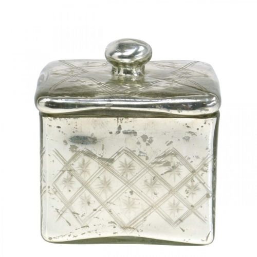 Floristik24 Glasburk med lock shabby glasdekoration champagne 14×14×14,5cm