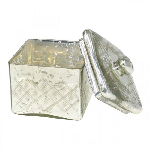 Floristik24 Glasburk med lock shabby glasdekoration champagne 14×14×14,5cm