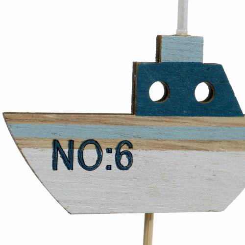 Artikel Dekorativt pluggskepp trä vit blå natur 8cm H37cm 24 st