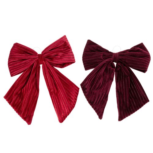 Röd sammetsrosett i manchestertyg för att hänga upp juldekorationer, 24 cm, 2 stycken köpa | Floristik24.se