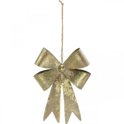 Artikel Rosett att hänga, julgransdekorationer, gyllene metalldekoration, antik look H23cm B16cm