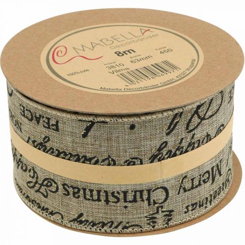 Floristik24 Band brett Merry Christmas Band Jute Beige, Gyllene 63mm 8m