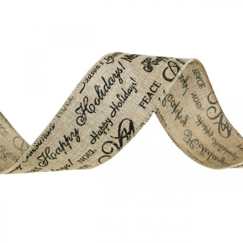 Floristik24 Band brett Merry Christmas Band Jute Beige, Gyllene 63mm 8m
