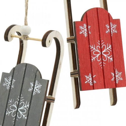 Floristik24 Träsläde, vinterdekoration att hänga, dekoration för advent grå / röd L13cm 6st