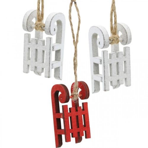 Floristik24 Dekorativ släde att hänga, julgransdekorationer, vinterdekorationer vit / röd L4,5cm 12st