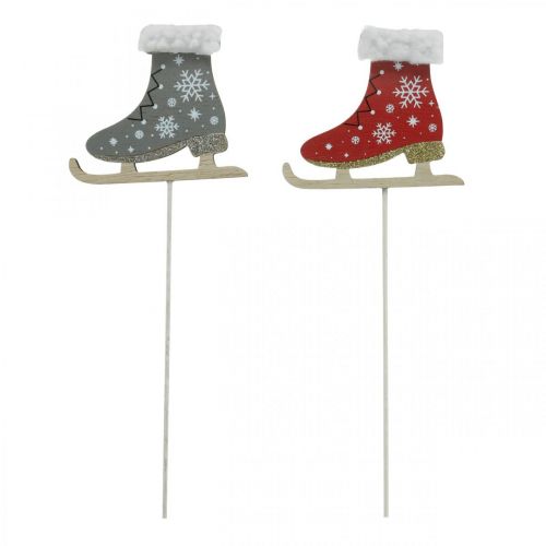 Floristik24 Dekorativa skridskor, juldekoration, träpluggar grå, röda L32cm 8 stycken
