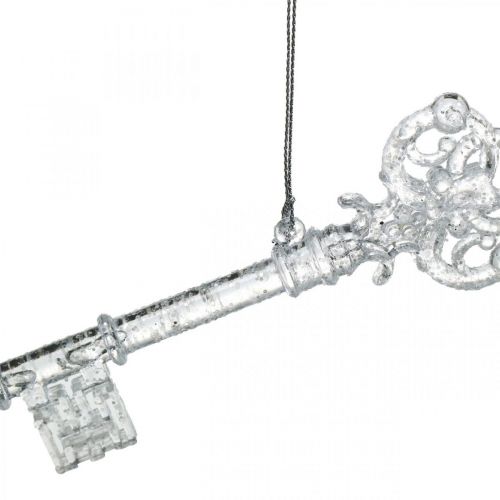 Artikel Julgransdekorationsnyckel, advent, trädhänget med glitter transparent / silver L14,5cm plast 12st