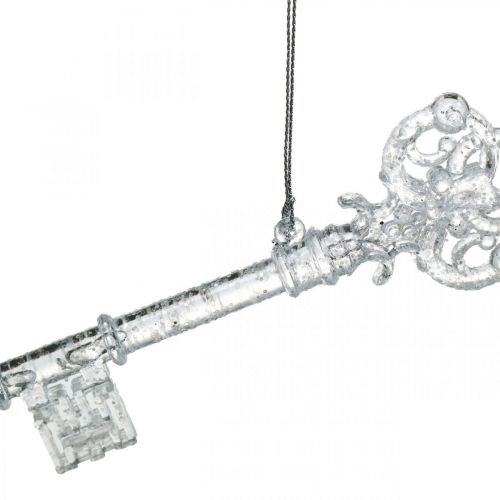 Floristik24 Julgransdekorationsnyckel, advent, trädhänget med glitter transparent / silver L14,5cm plast 12st