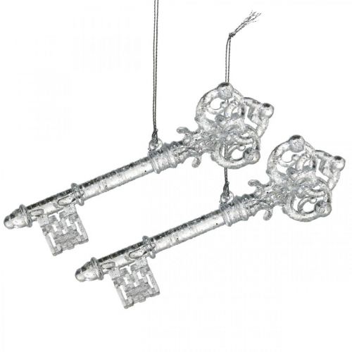 Artikel Julgransdekorationsnyckel, advent, trädhänget med glitter transparent / silver L14,5cm plast 12st