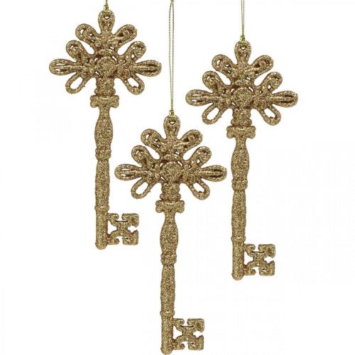 Floristik24 Dekorationsnyckel, juldekoration med glitter, julgransdekorationer Gyllene H15,5cm 12st