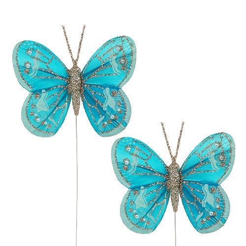 Floristik24 Dekorativa fjärilar turkos med glitter 7cm 4st