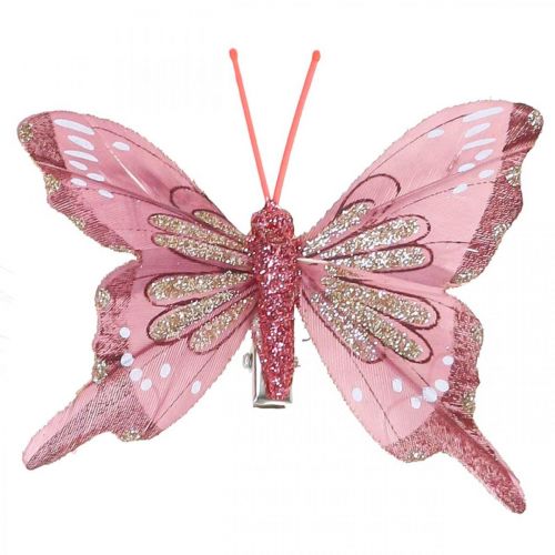 Floristik24 Deco fjärilar med klämma, fjäderfjärilar rosa 4,5–8cm 10st