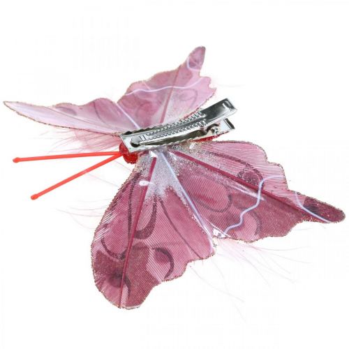 Floristik24 Deco fjärilar med klämma, fjäderfjärilar rosa 4,5–8cm 10st