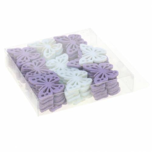 Floristik24 Filtfjärilsbordsdekoration lila vit assorterad 3,5x4,5cm 54 stycken