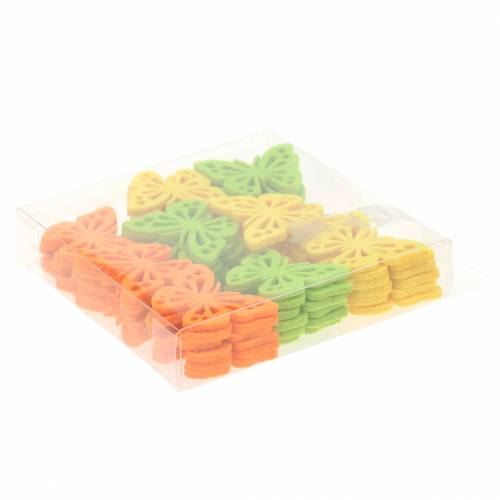 Floristik24 Filt fjärilsbord dekoration gulgrön orange blandade 3,5x4,5 cm 54 stycken