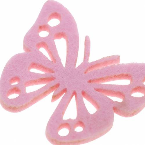 Floristik24 Filt fjärilsbord dekoration rosa vit rosa blandade 3,5x4,5 cm 54p