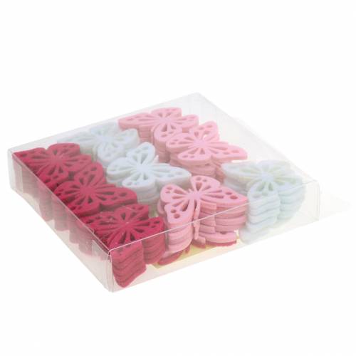 Floristik24 Filt fjärilsbord dekoration rosa vit rosa blandade 3,5x4,5 cm 54p