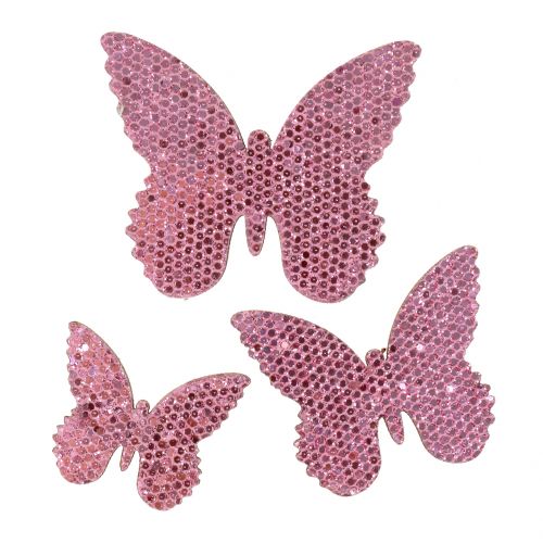 Artikel Scatter dekoration fjärilsrosa glitter 5/4/3cm 24 st