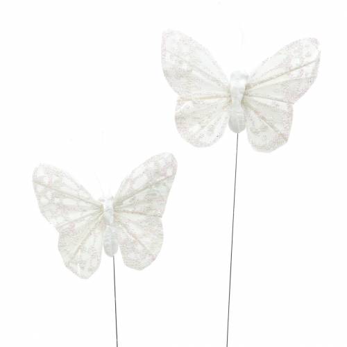 Floristik24 Fjäderfjäril med tråd vit, glitter 5cm 24 st