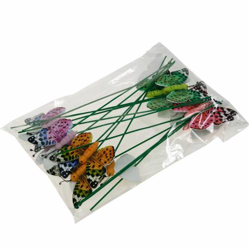 Artikel Dekorativ fjäril på pinne blomplugg vårdekoration 16 stycken