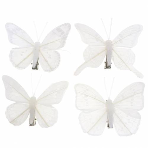 Floristik24 Fjäderfjäril på klämma vit 7-8cm 8 st