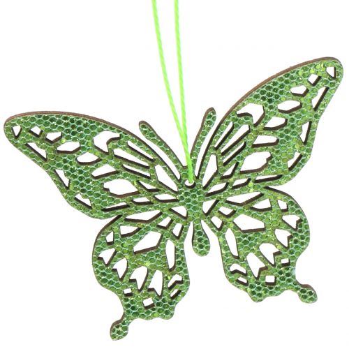 Dekorativ hängande fjärilsgrön glitter 8cm 12st